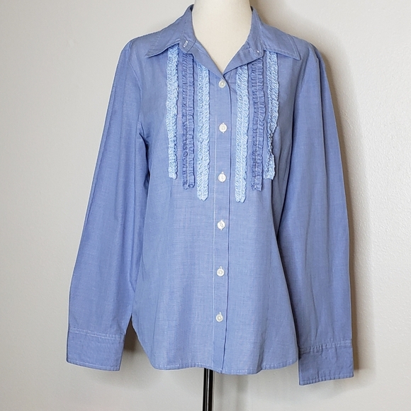 RARE NEW Vintage Van Heusen Tuxedo Shirt Womens Ruffle Bib Blouse Luxury Summer - Picture 1 of 8